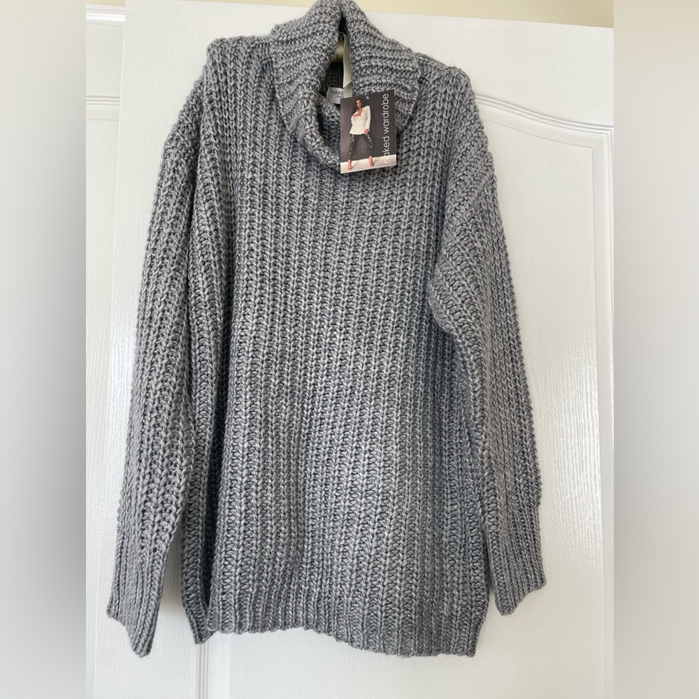 naked wardrobe Gray Chunky Knit Cowl Neck Sweater